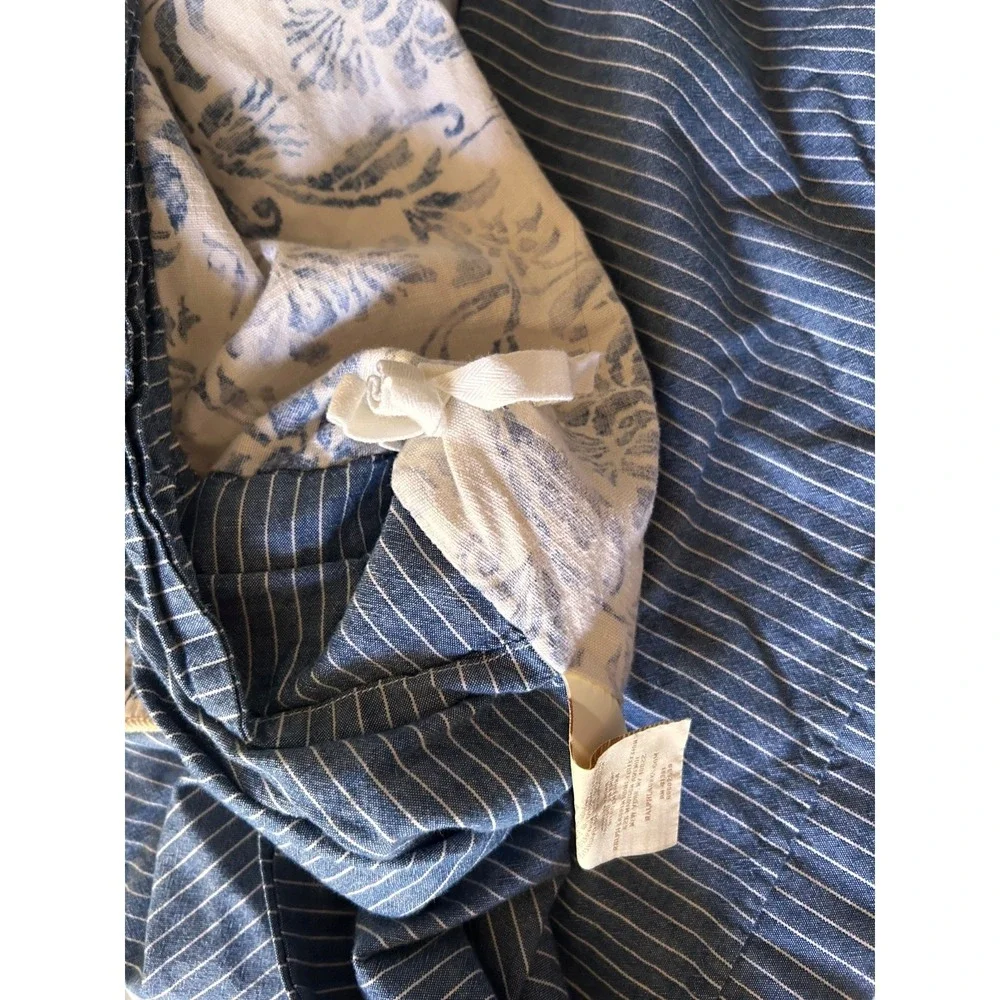 Ralph Lauren Bluff Point Queen Duvet Cover Floral White Blue Stripe Rope Trim‎
